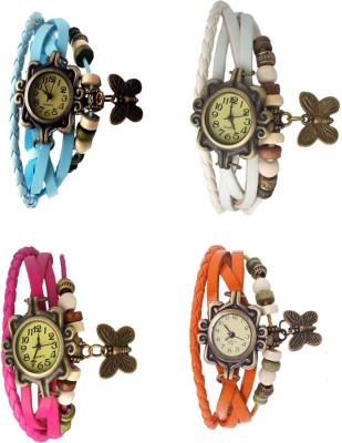 NS18 Vintage Butterfly Rakhi Combo of 4 Sky Blue, Pink, White And Orange Analog Watch  - For Women   Watches  (NS18)