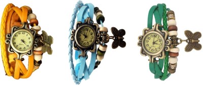 NS18 Vintage Butterfly Rakhi Watch Combo of 3 Yellow, Sky Blue And Green Analog Watch  - For Women   Watches  (NS18)