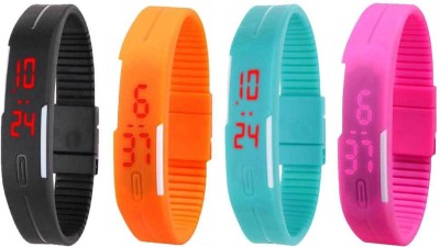 NS18 Silicone Led Magnet Band Watch Combo of 4 Black, Orange, Sky Blue And Pink Digital Watch  - For Couple   Watches  (NS18)