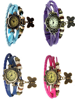 

Kissu Vintage Rakhi Combo of 4 Sky Blue, Blue, Purple And Pink Watch - For Women