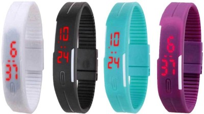 NS18 Silicone Led Magnet Band Watch Combo of 4 White, Black, Sky Blue And Purple Digital Watch  - For Couple   Watches  (NS18)