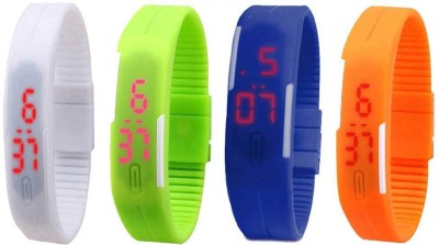 NS18 Silicone Led Magnet Band Combo of 4 White, Green, Blue And Orange Digital Watch  - For Boys & Girls   Watches  (NS18)
