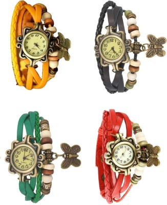 NS18 Vintage Butterfly Rakhi Combo of 4 Yellow, Green, Black And Red Analog Watch  - For Women   Watches  (NS18)