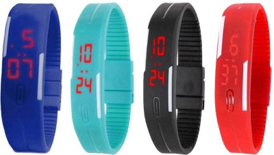 NS18 Silicone Led Magnet Band Watch Combo of 4 Blue, Sky Blue, Black And Red Digital Watch  - For Couple   Watches  (NS18)