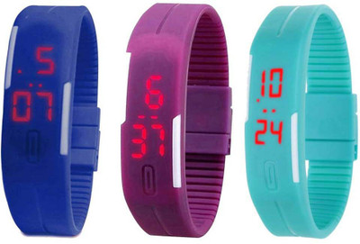 

Kissu Led Band Watch Combo of 3 Blue, Purple And Sky Blue Watch - For Couple