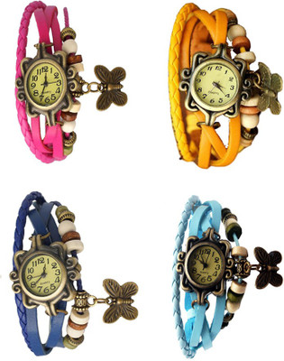 

Kissu Vintage Rakhi Combo of 4 Pink, Blue, Yellow And Sky Blue Watch - For Women