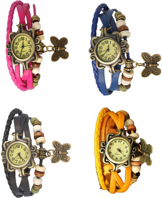 

Kissu Vintage Rakhi Combo of 4 Pink, Black, Blue And Yellow Watch - For Women