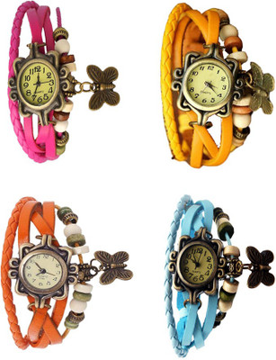 

Kissu Vintage Rakhi Combo of 4 Pink, Orange, Yellow And Sky Blue Watch - For Women