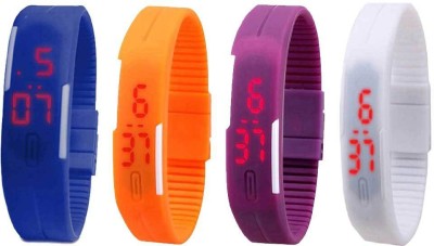 NS18 Silicone Led Magnet Band Combo of 4 Blue, Orange, Purple And White Digital Watch  - For Boys & Girls   Watches  (NS18)