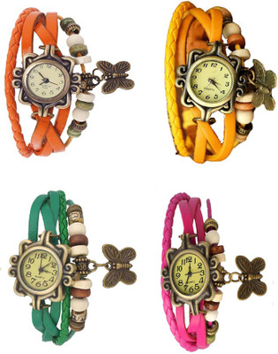 

Kissu Vintage Rakhi Combo of 4 Orange, Green, Yellow And Pink Watch - For Women