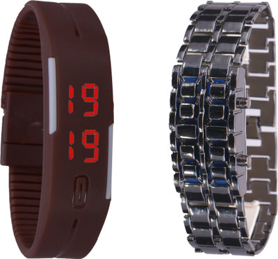 

Kixter Combo Pack of Chain & Rubber LED Watch - For Boys & Girls