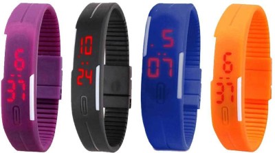NS18 Silicone Led Magnet Band Combo of 4 Purple, Black, Blue And Orange Digital Watch  - For Boys & Girls   Watches  (NS18)