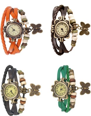 NS18 Vintage Butterfly Rakhi Combo of 4 Orange, Black, Brown And Green Analog Watch  - For Women   Watches  (NS18)