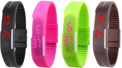 NS18 Silicone Led Magnet Band Combo of 4 Black, Pink, Green And Brown Digital Watch  - For Boys & Girls   Watches  (NS18)