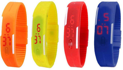 

NS18 Silicone Led Magnet Band Combo of 4 Orange, Yellow, Red And Blue Watch - For Boys & Girls