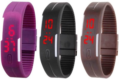 NS18 Silicone Led Magnet Band Combo of 3 Purple, Black And Brown Digital Watch  - For Boys & Girls   Watches  (NS18)