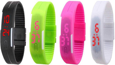Kissu Led Magnet Band Combo of 4 Black, Green, Pink And White Watch - For Men & Women