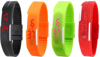 

Kissu Led Magnet Band Combo of 4 Black, Orange, Green And Red Watch - For Men & Women
