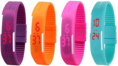NS18 Silicone Led Magnet Band Watch Combo of 4 Purple, Orange, Pink And Sky Blue Digital Watch  - For Couple   Watches  (NS18)