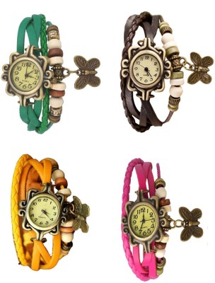 NS18 Vintage Butterfly Rakhi Combo of 4 Green, Yellow, Brown And Pink Analog Watch  - For Women   Watches  (NS18)