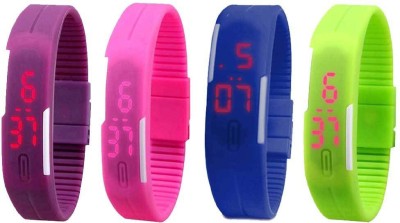 NS18 Silicone Led Magnet Band Combo of 4 Purple, Pink, Blue And Green Digital Watch  - For Boys & Girls   Watches  (NS18)