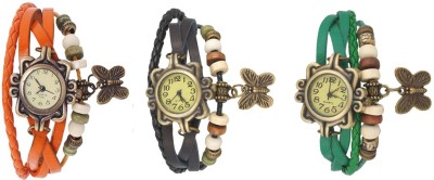NS18 Vintage Butterfly Rakhi Watch Combo of 3 Orange, Black And Green Analog Watch  - For Women   Watches  (NS18)