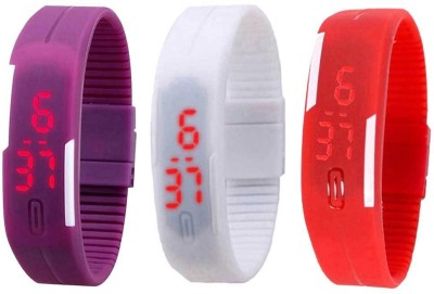 NS18 Silicone Led Magnet Band Combo of 3 Purple, White And Red Digital Watch  - For Boys & Girls   Watches  (NS18)