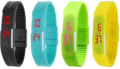 NS18 Silicone Led Magnet Band Combo of 4 Black, Sky Blue, Green And Yellow Digital Watch  - For Boys & Girls   Watches  (NS18)