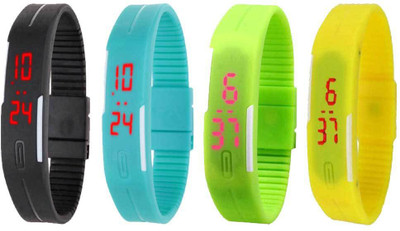 

Kissu Led Magnet Band Combo of 4 Black, Sky Blue, Green And Yellow Watch - For Men & Women