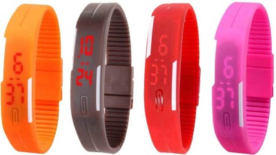 NS18 Silicone Led Magnet Band Watch Combo of 4 Orange, Brown, Red And Pink Digital Watch  - For Couple   Watches  (NS18)
