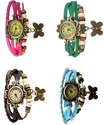

NS18 Vintage Butterfly Rakhi Combo of 4 Pink, Brown, Green And Sky Blue Watch - For Women
