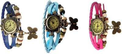 NS18 Vintage Butterfly Rakhi Watch Combo of 3 Blue, Sky Blue And Pink Analog Watch  - For Women   Watches  (NS18)