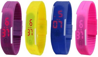 NS18 Silicone Led Magnet Band Combo of 4 Purple, Yellow, Blue And Pink Digital Watch  - For Boys & Girls   Watches  (NS18)