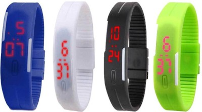 NS18 Silicone Led Magnet Band Combo of 4 Blue, White, Black And Green Digital Watch  - For Boys & Girls   Watches  (NS18)