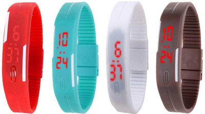 

Kissu Led Magnet Band Combo of 4 Red, Sky Blue, White And Brown Watch - For Men & Women