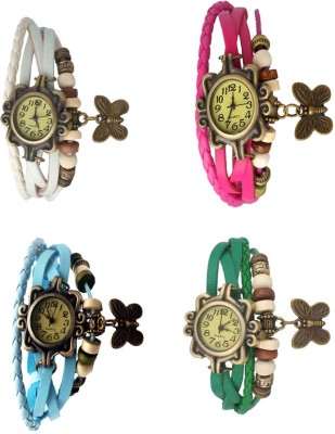 NS18 Vintage Butterfly Rakhi Combo of 4 White, Sky Blue, Pink And Green Analog Watch  - For Women   Watches  (NS18)