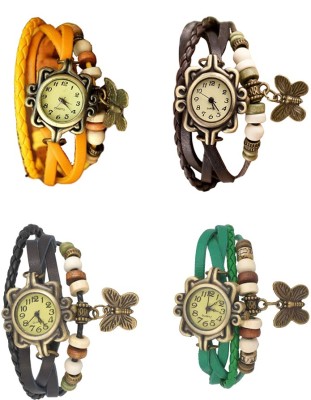 NS18 Vintage Butterfly Rakhi Combo of 4 Yellow, Black, Brown And Green Analog Watch  - For Women   Watches  (NS18)