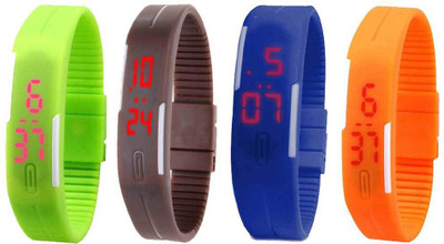 

NS18 Silicone Led Magnet Band Combo of 4 Green, Brown, Blue And Orange Watch - For Boys & Girls