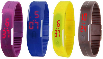 

NS18 Silicone Led Magnet Band Combo of 4 Purple, Blue, Yellow And Brown Watch - For Boys & Girls