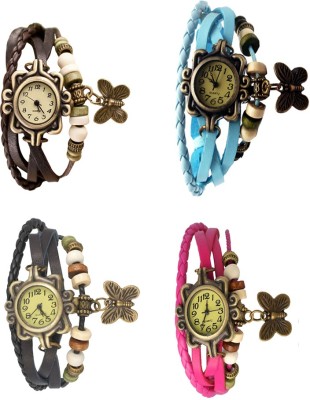 NS18 Vintage Butterfly Rakhi Combo of 4 Brown, Black, Sky Blue And Pink Analog Watch  - For Women   Watches  (NS18)