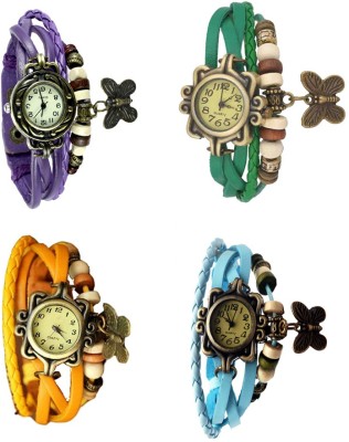 NS18 Vintage Butterfly Rakhi Combo of 4 Purple, Yellow, Green And Sky Blue Analog Watch  - For Women   Watches  (NS18)