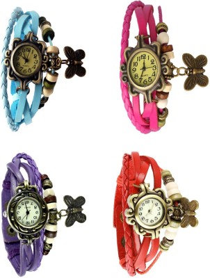 NS18 Vintage Butterfly Rakhi Combo of 4 Sky Blue, Purple, Pink And Red Analog Watch  - For Women   Watches  (NS18)