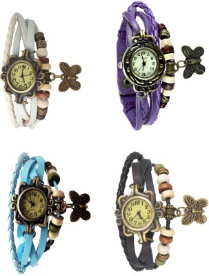 NS18 Vintage Butterfly Rakhi Combo of 4 White, Sky Blue, Purple And Black Analog Watch  - For Women   Watches  (NS18)