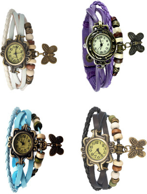 

Kissu Vintage Rakhi Combo of 4 White, Sky Blue, Purple And Black Watch - For Women