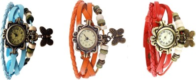 NS18 Vintage Butterfly Rakhi Watch Combo of 3 Sky Blue, Orange And Red Analog Watch  - For Women   Watches  (NS18)