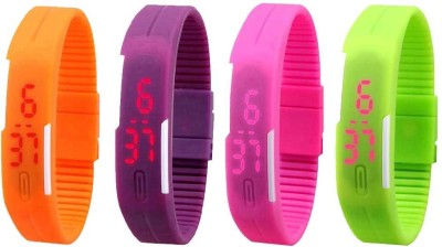 NS18 Silicone Led Magnet Band Combo of 4 Orange, Purple, Pink And Green Digital Watch  - For Boys & Girls   Watches  (NS18)