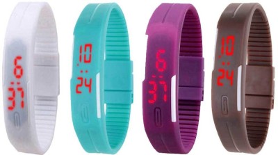 NS18 Silicone Led Magnet Band Combo of 4 White, Sky Blue, Purple And Brown Digital Watch  - For Boys & Girls   Watches  (NS18)
