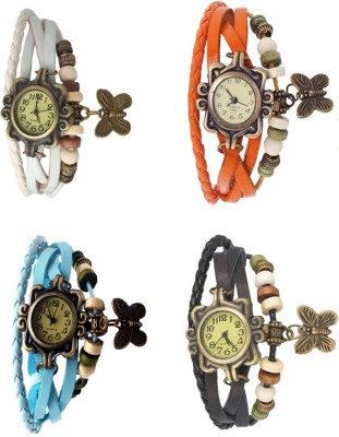 NS18 Vintage Butterfly Rakhi Combo of 4 White, Sky Blue, Orange And Black Analog Watch  - For Women   Watches  (NS18)