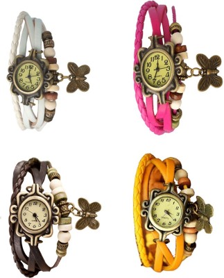 NS18 Vintage Butterfly Rakhi Combo of 4 White, Brown, Pink And Yellow Analog Watch  - For Women   Watches  (NS18)