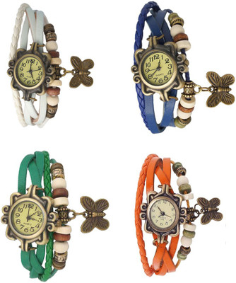 

Kissu Vintage Rakhi Combo of 4 White, Green, Blue And Orange Watch - For Women